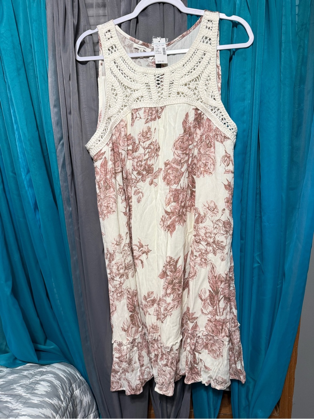 Maurices Crochet Yoke Floral Midi Dress in Cream and Dusty Rose
